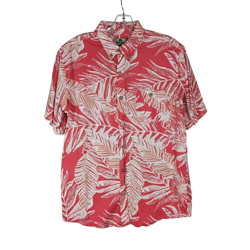 Weatherproof Vintage Tropical Palm Leaf Linen Blend Shirt Sz M Red Summer Beach